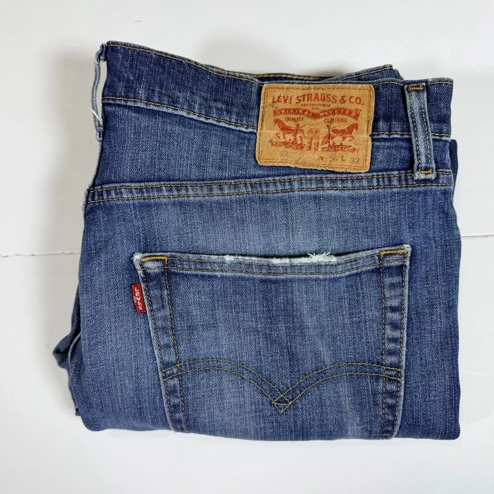 Levi's 527 Jeans Mens 36x32 Blue Denim Faded Super Stretch Red Tab Distressed